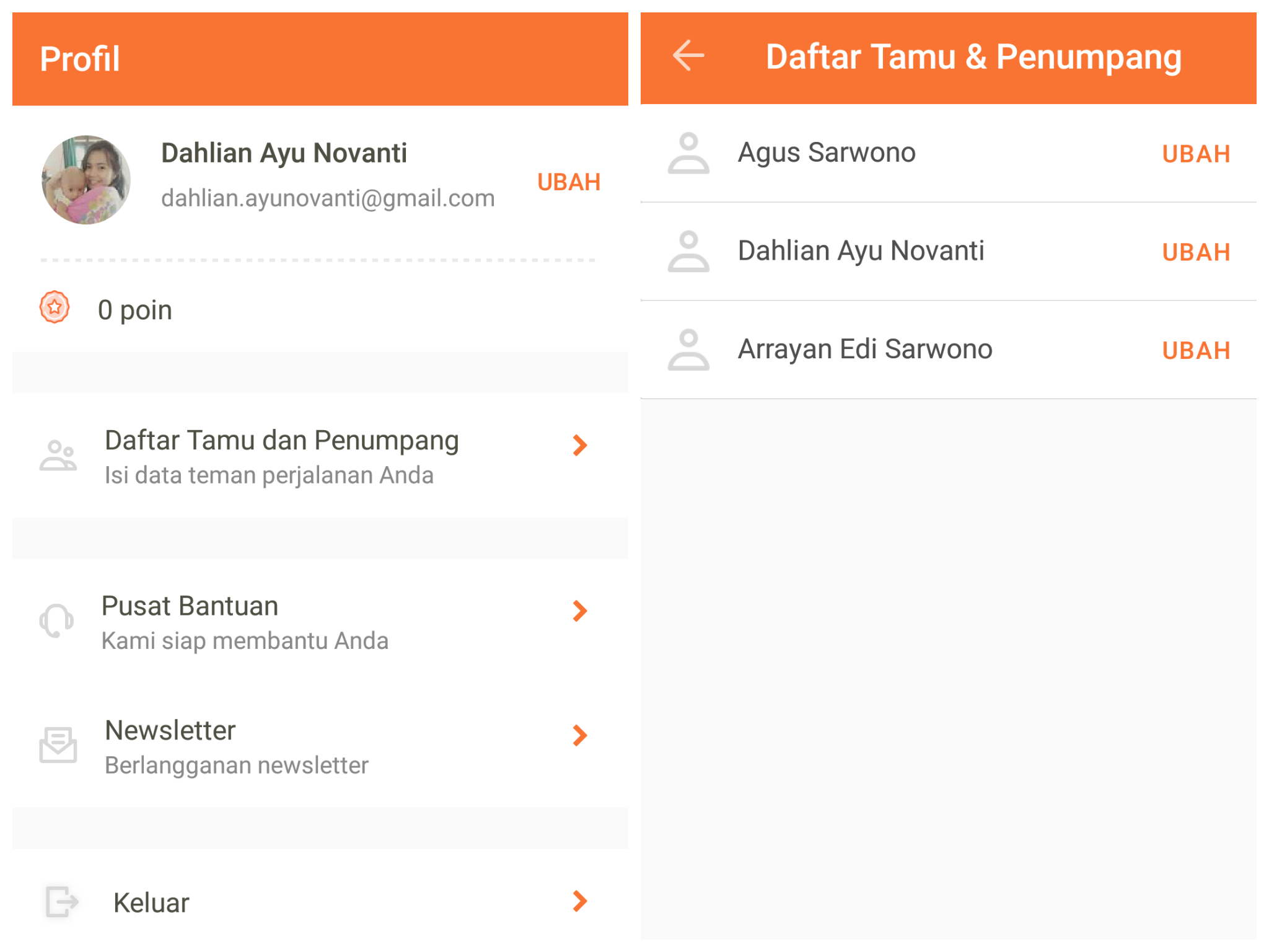 2. Melengkapi profil dan data penumpang (tidak wajib)